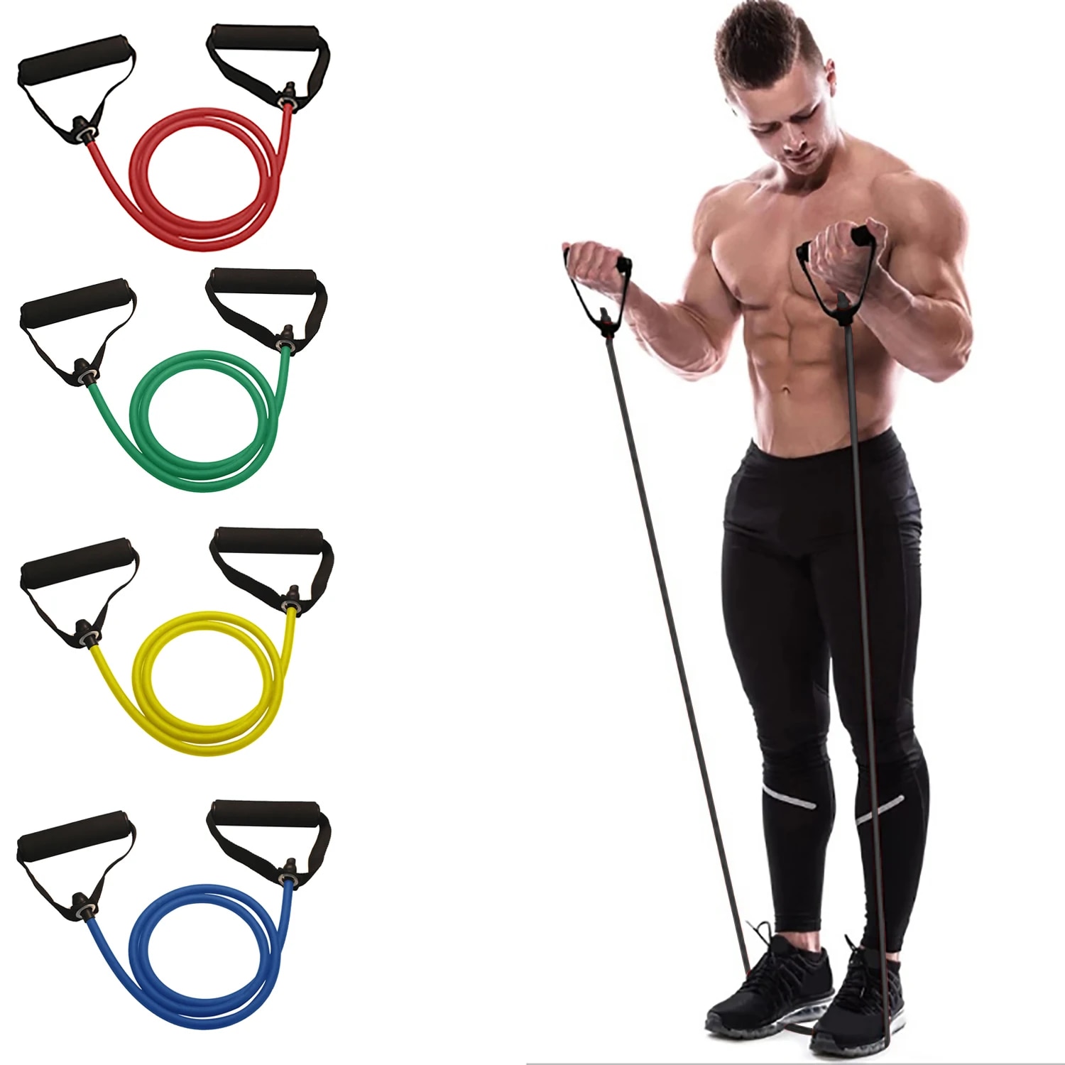 Resistance Bands Set With Handles - Taśmy oporowe z uchwytami, taśmy do